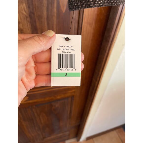 Calvin Klein brown tweed double breasted crop jacket size 8 - Picture 2 of 7